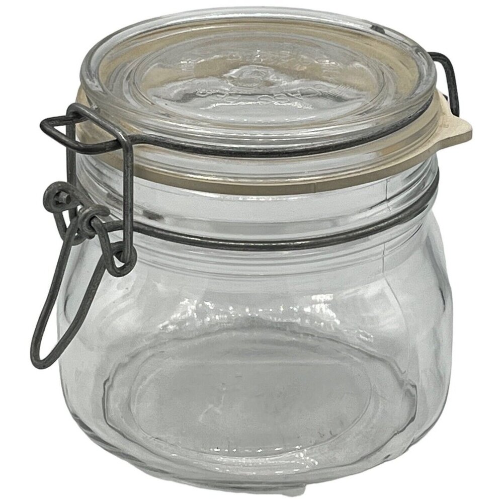 Italy Fidenza Fido Clear Glass Canister Jar Rubber Seal Wire Bale 1/2 L Vintage - Picture 2 of 8